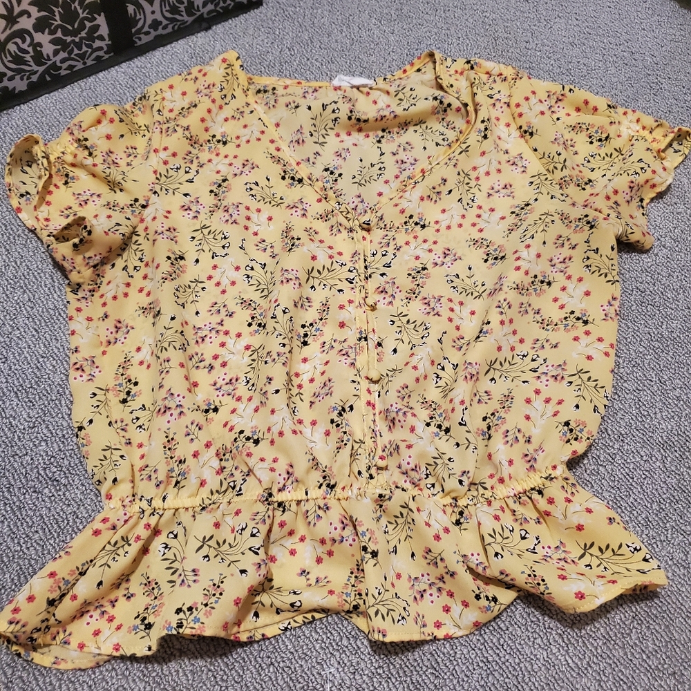 Yellow Floral Peplum Top